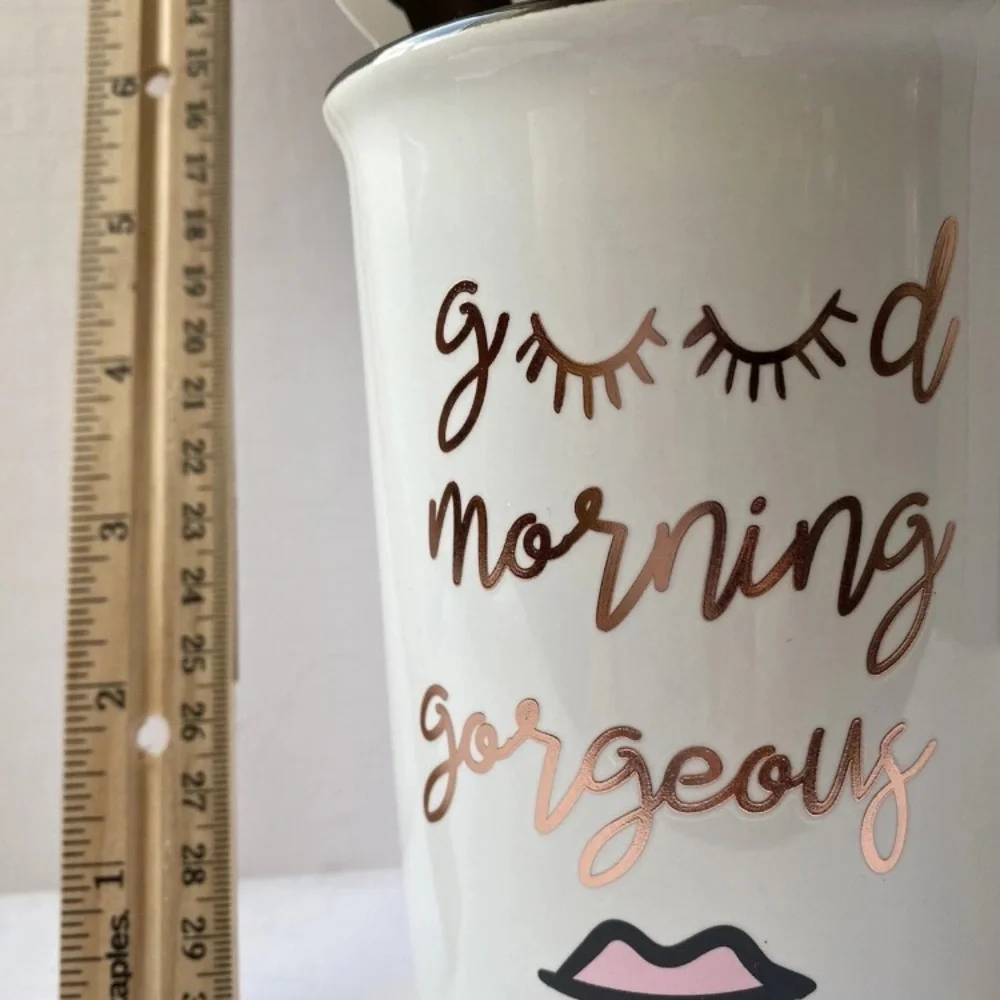 “Good Morning Gorgeous” White/Gold Ceramic Holder - Picture 3 of 4